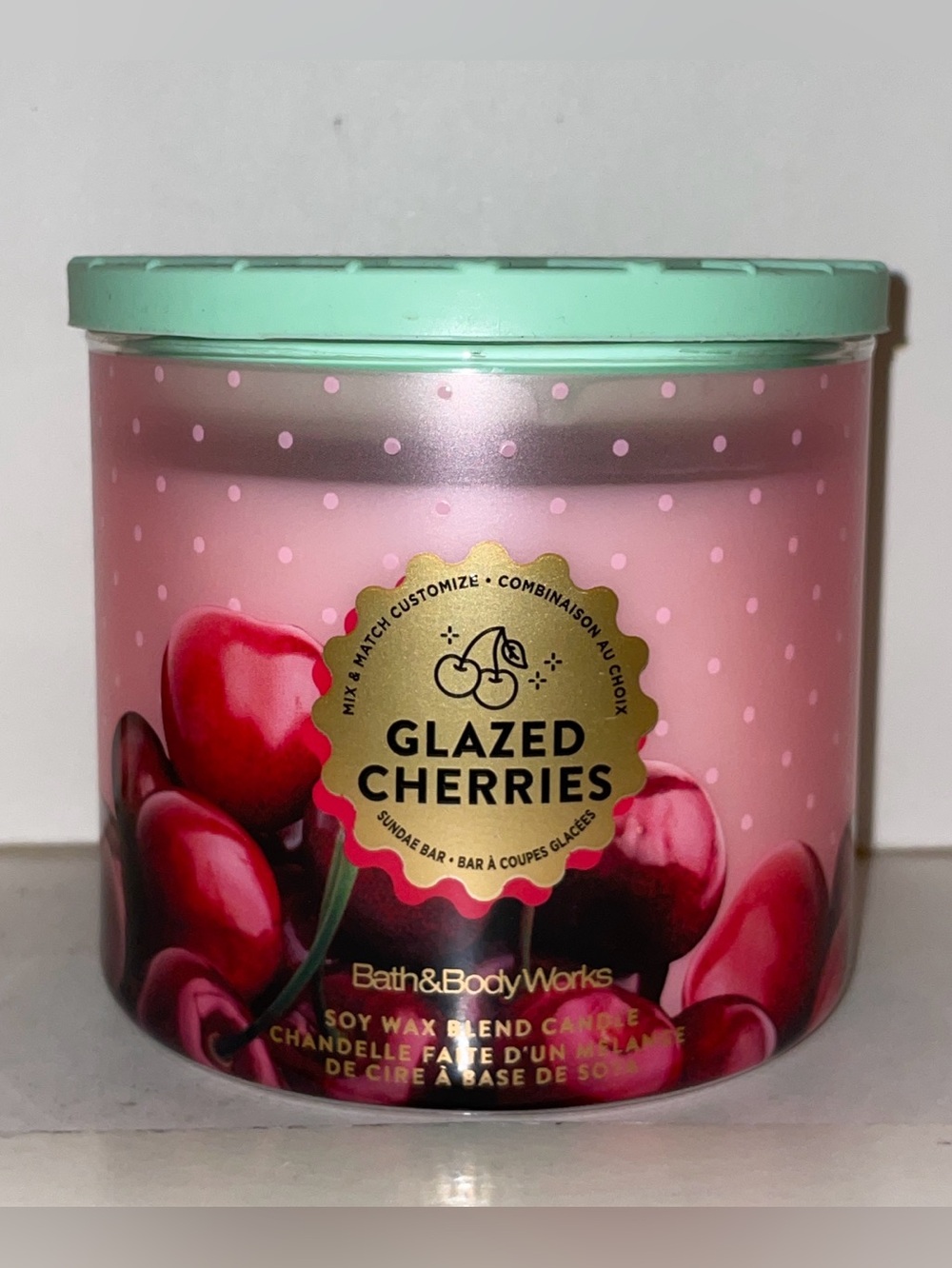 Bath & Body Works Glazed Cherries Scented Candle 3 Wick Silicone Lid New